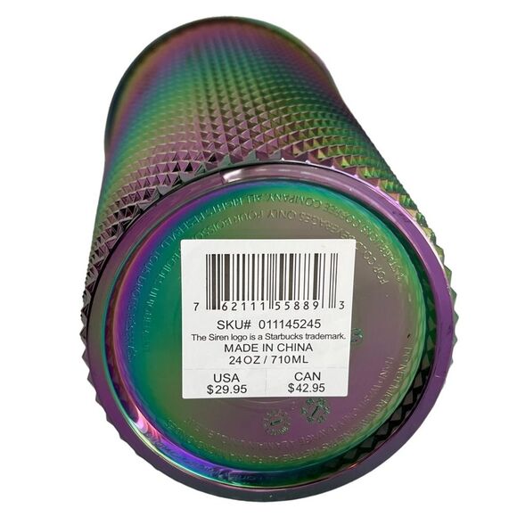 NWT Starbucks OIL SLICK Cold Cup Venti BLACK BLING Tumbler Rainbow Studded 2023 - Picture 4 of 4